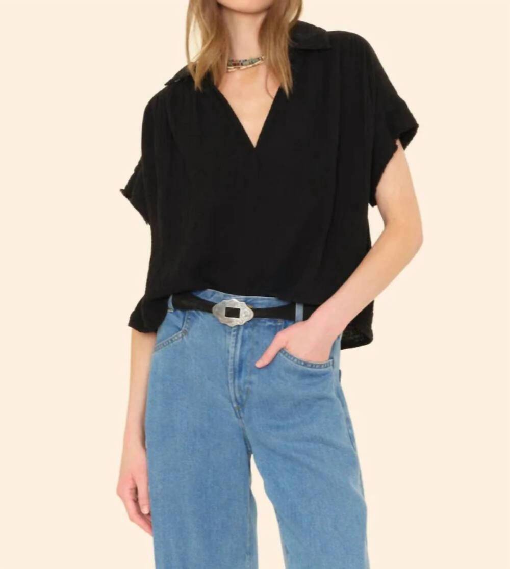 NEW XIRENA reggie split neck top in black